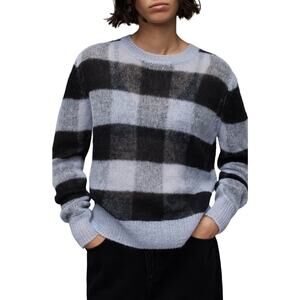Allsaints 'Renee' Black Check Mohair & Wool Blend Crewneck Sweater Size S